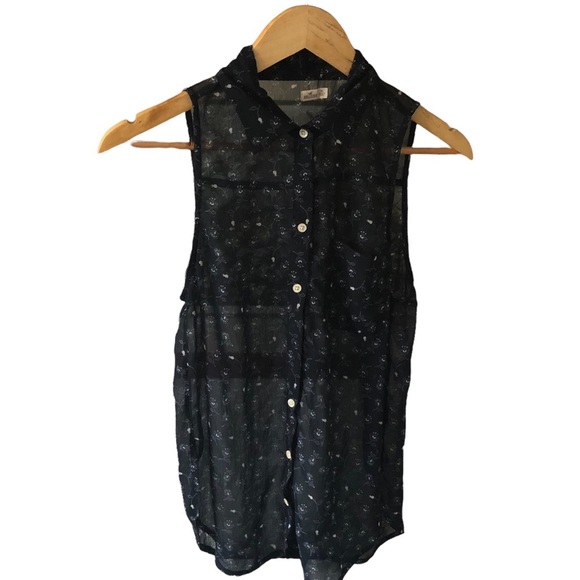 HOLISTER Sleeveless Sheer Button-down Blouse - Picture 1 of 13